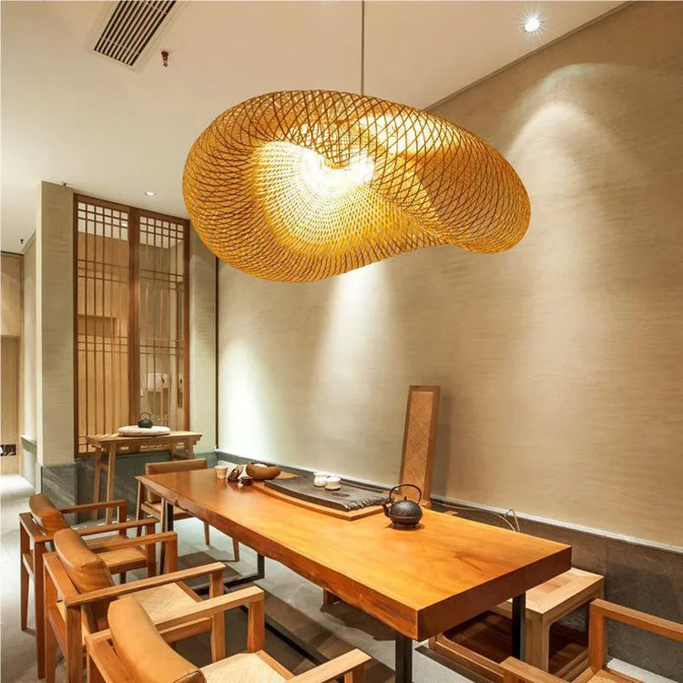 40/100cm Bamboo Hanging LED Ceiling Light  Weaving Chandelier Lamp